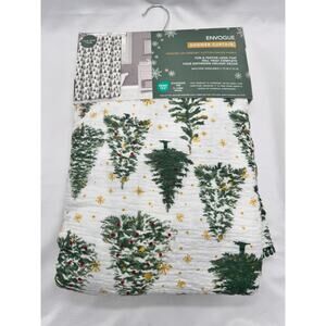 Envogue Christmas Tree Evergreen Show Curtain 72" x 72" green white cotton gauze